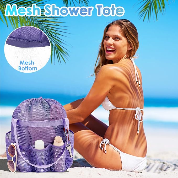 Fammart Mesh Shower Caddy Portable with Drawstring, Dorm Room Essentials for College Girls Guys, 8-Pocket Large Shower Bag Basket Tote for Camping Beach Gym Travel Toiletry Bathroom - Image 6