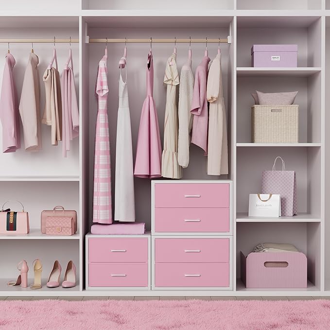 BOLUO Stackable Closet Drawers for Clothes Organizers and Storage Fabric Pink 2 Drawer Dresser for Bedroom 2 Packs Modern Large - Image 2