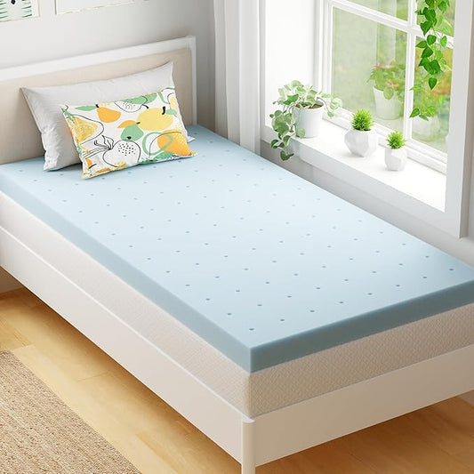 EGOHOME 3 Inch Twin Memory Foam Mattress Topper, Cooling Gel Infused & Pressure Relieving Pad in a Box, Dorm Room Essentials, CertiPUR Certified, Blue