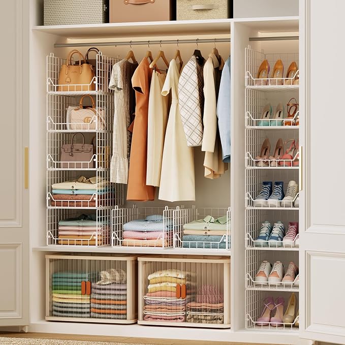 Jakyitvi 6-Tier Closet Shelf Organizer,Metal Stackable Closet Organizers and Storage,Clothes Storage Bins,Shelf Organizer Basket,Folded Shelf Organizer for Closet Wardrobe,White - Image 7