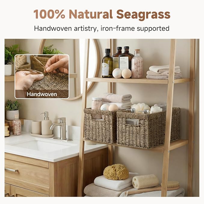 StorageWorks Wicker Storage Basket for Organizing, Medium Seagrass Storage Baskets with Built-in Handles for Pantry, Shelves,2-Pack - Image 6