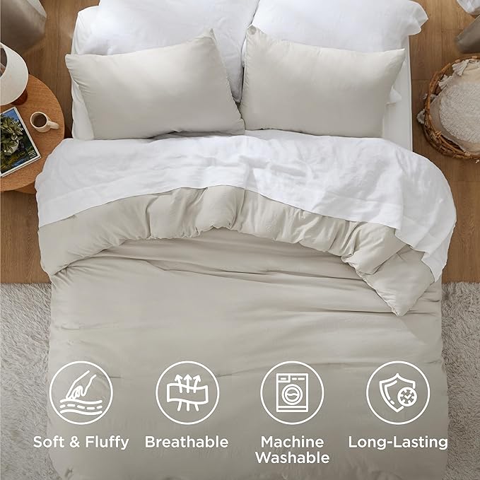 Bedsure Oversized King Comforter Set, Beige Soft Prewashed Bedding for All Seasons, 3 Pieces GentleSoft™ Bed Set, 1 Lightweight Comforter (120"x98") and 2 Pillowcases (20"x36")