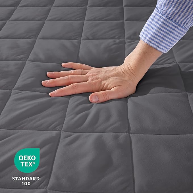 Bare Home Queen Quilted Fitted Mattress Pad - Cooling Mattress Cover - Easily Washable - Elastic Fitted Cover for Mattress - Stretch-to-Fit up to 15 Inches Deep (Queen, Grey)