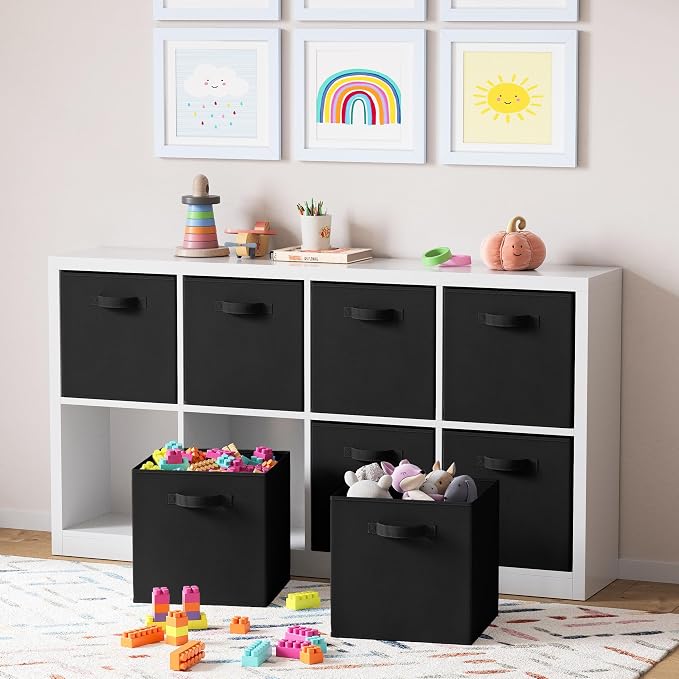 Fabric Storage Cubes for Cube Organizer - 8 Pack Heavy Duty Storage Bins - 13 Inch Cube Storage Bin, Use As A Clothes Storage Box In Closet, Baskets For Shelves or Cubbies Storage bins (Black) - Image 5
