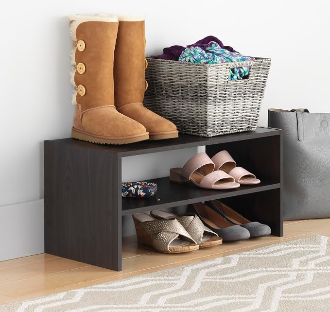 Whitmor Wood Stackable 2-Shelf Shoe Rack, 24 INCH, Espresso by Whitmor