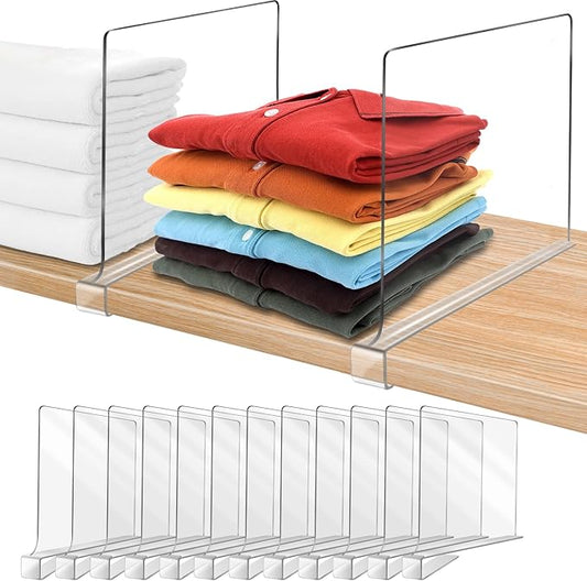 12 Inches Shelf Dividers for Closet Organization and Storage, 12 Pack Vertical Purse Organizer for Closet Adjustable Acrylic Bookshelf for Organization, Perfect for Sweater Shirts Handbags in Bedroom by OMGelic