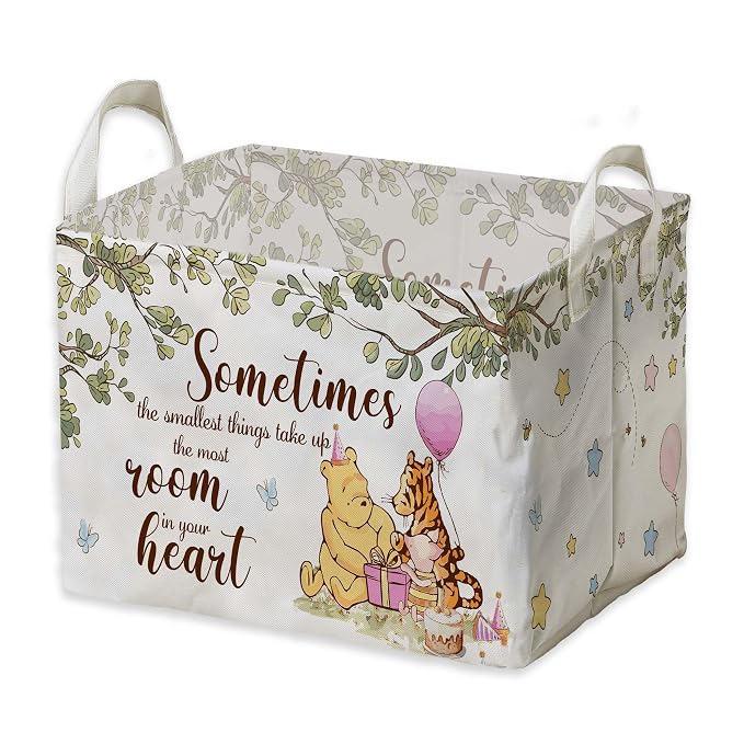 Winnie Nursery Decor, the Pooh Baby Stuff, Winnie Storage Nursery Basket, Large squarecanvas Laundry Hamper With A Waterproof PECoating, Foldable, Toys Bin, Baby Nursery HamperDecor, Star by ZsaTuiy