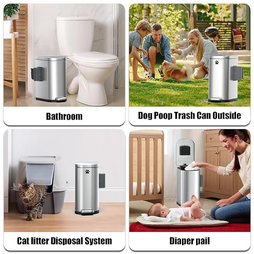 Dog Poop Trash Can Outside with Odor Control Lid & Step Pedal, 3.2Gal Stainless Steel Outdoor Trash Can, Waterproof Dog Waste Container Station - Includes Carbon Filters & Paw Stickers - Image 3
