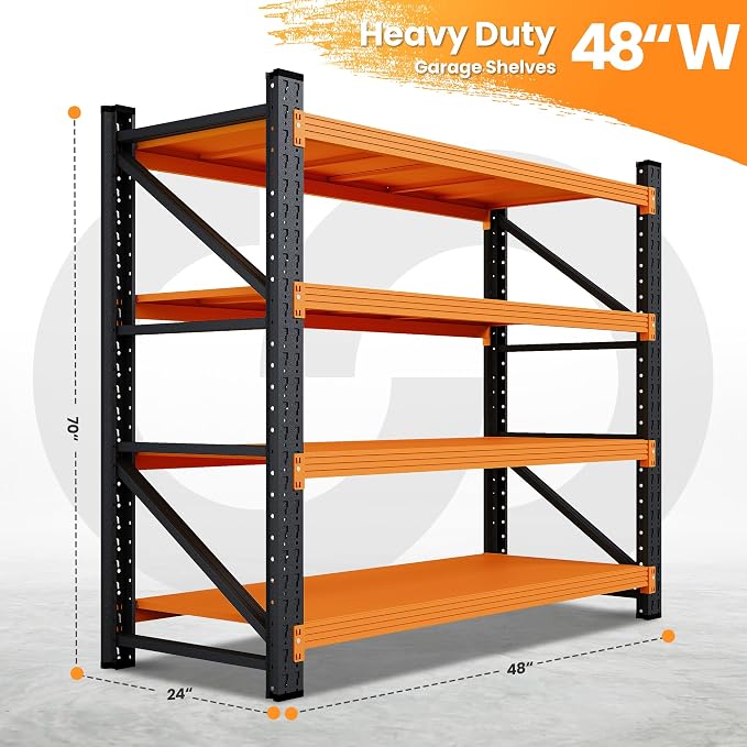 48" W Garage Storage Shelves Heavy Duty, 3000LBS Metal Shelving Units, 4 Tier Tall Metal Shelving, 24" Deep Steel Shelf Rack , Adjustable Utility Standing Shelf for Warehouse/Shop 48"W x 24"D x 70"H - Image 2