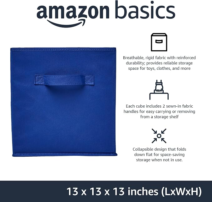 Amazon Basics Collapsible Fabric Storage Bins, Cube Organizer with Handles, 13"x13"x13", Navy, 6-Pack - Image 2