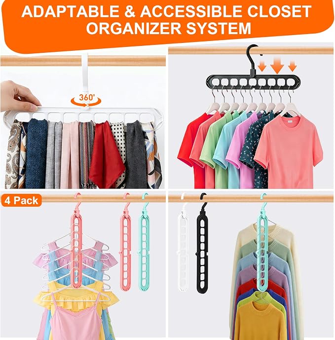 Closet Organizers and Storage, Multifunctional Organization and Storage Home Essentials Magic Space Saving Hangers with 9 Holes for Wardrobe Closet Heavy Clothes - Image 7