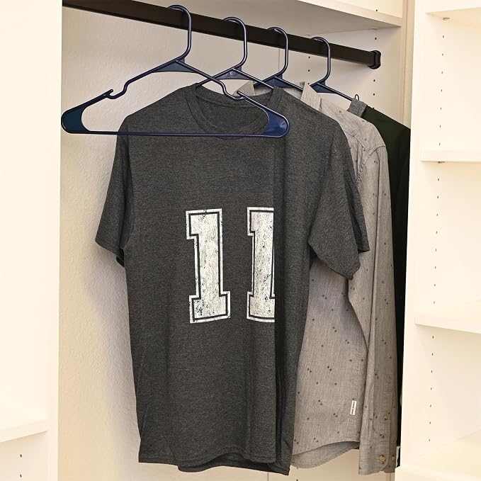 Closetselect Plastic Hangers 50 Pack - Space Saving Clothes Hangers, Made in USA, Durable & Strong Plastic Shirt & Coat Hanger with Notches & Shoulder Grooves, Non-Slip Hangers | Blue Sapphire - Image 2