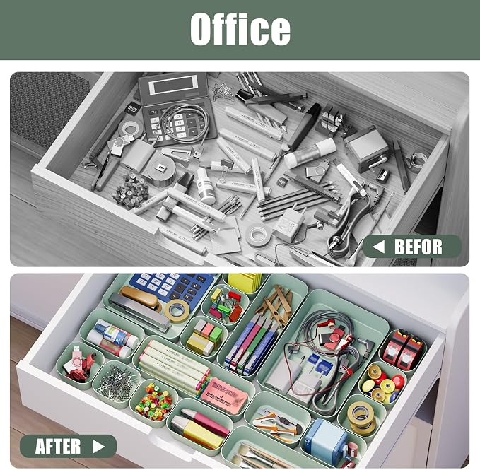 Plastic Drawer Organizers, 18 PCS Drawer Organizer Bins, Bathroom and Vanity Organizer Plastic Tray, Makeup organizer and storage for Makeup, Bedroom, Kitchen Gadgets Utensils and Office - Image 6