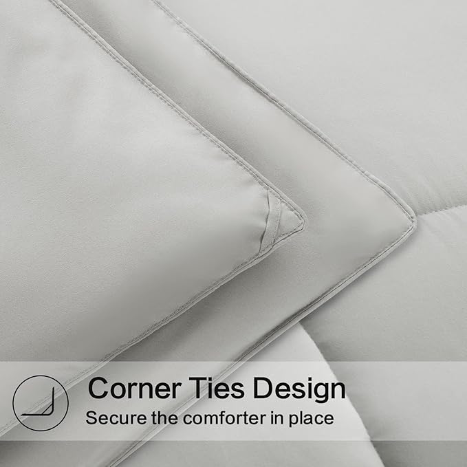 EASELAND Oversized Queen Down Alternative Comforter - Quilted Duvet Insert for All Seasons, Soft Lightweight with Corner Tabs, Summer Winter Warm Bedding, Light Grey 98×98 Inches