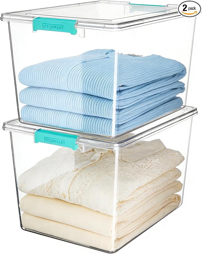 Vtopmart 2 Pack 72 QT Crystal Clear Storage Bins with Lids, 4 Pack Stackable Plastic Large Latching Boxes Totes Tubs Container for Closet Organizers and Storage, Bedroom, Clothes, Bedding by Vtopmart