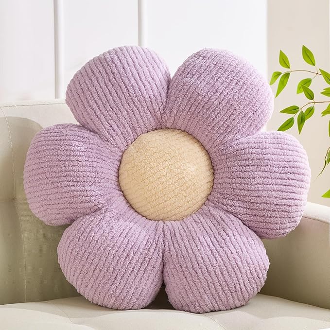 XIAIJIA Flower Pillow Flowers Shaped Pillow Cushion Decorative Daisy Pillow for Bed Cute Throw Pillow Flower Floor Pillow Soft Seat Cushion Purple Cushion 15.7"