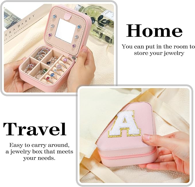 Parima Gifts for Mom - Small Travel Jewelry Box, Travel Jewelry Case with Mirror for Necklace Earrings Rings Organizer | Birthday Gifts Christmas Travel Gifts for Mom - Letter F, Pink - Image 6