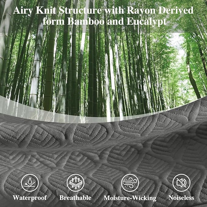 Full Size Mattress Protector, Waterproof Mattress Pad Washable Rayon Mattress Cover Breathable Noiseless Bed Protector 3D Patterns 5" - 21'' Elastic Fitted Deep Pocket(Dark Grey)