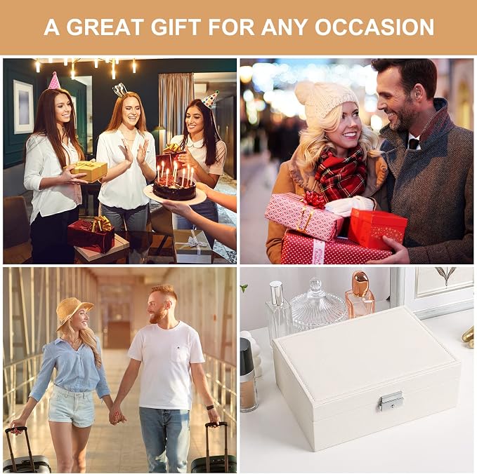 Jewelry Box Organizer for Women Girls 2 Layer Leather Travel Jewelry Storage Case with Lock and Removable Tray for Necklace Earrings Rings Bracelets Gift, Come with Polishing Cloth and Jewelry Bags - Image 7