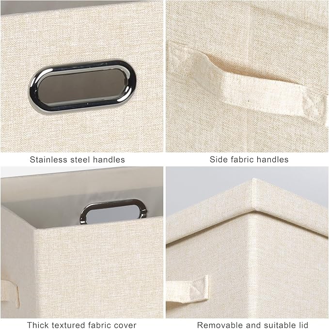 Graciadeco Large 17" 36 Quart Collapsible Stackable Storage Bins with Lids, 3 Packs Light Orange Linen Fabric Closet Boxes with Lids, Storage Cube Baskets Container Organizers for Office (17x12x11) - Image 7