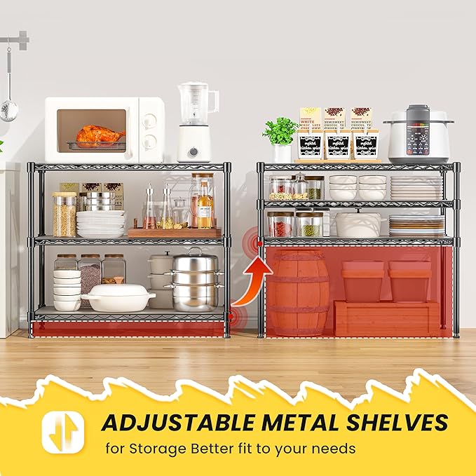 3-Tier Storage Shelves 795LBS Metal Shelving Unit, Adjustable Wire Rack Small Shelf Organizer with Shelf Liners for Kitchen Pantry Office Closet Garage 24" W x 14" D x 30.5" H Black - Image 4