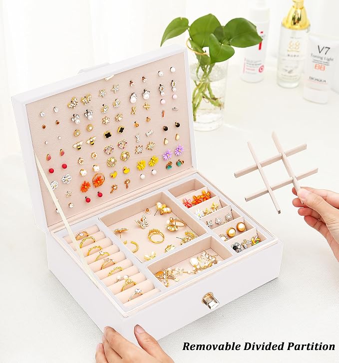 QBestry Girls Jewelry Box for Earrings Jewelry Organizer Box Teen Girls Earrings Organizer Jewelry Box Earring Holder Organizer Stud Earring Box for Girls Womens Jewelry Case Organizer White - Image 5