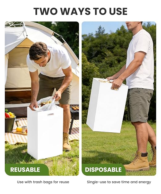 Magicheap Disposable Trash Cans for Party 4 Pack, 13 Gallon Thick Cardboard Garbage Cans with Clip & Handle, Reusable Portable Trash Bin for Parties Events Camping (13.5"L x 10.0"W x 21.7"H), White - Image 5