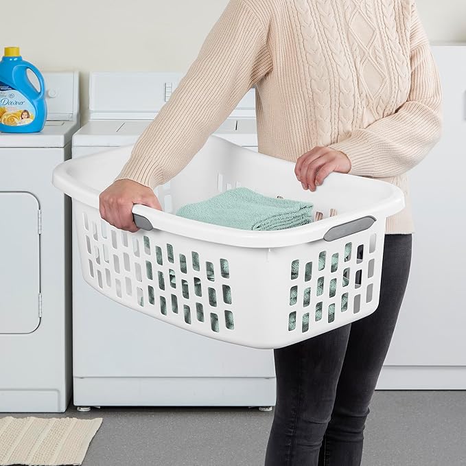 Sterilite 12 Pack HipHold Laundry Basket, Plastic Rectangle Clothes Hamper with Comfort Grip Handles & Reinforced Rim, 1.5 Bushel Capacity, White - Image 3