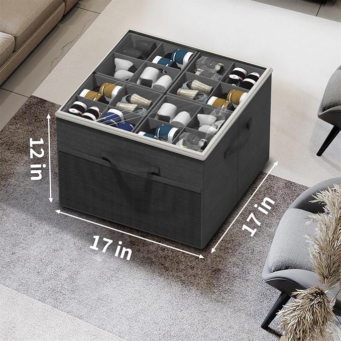 Aokeyee Shoe Organizer for Closet,2 Pack Foldable Shoe Storage Organizer Box Bin with Adjustable Dividers and Clear Cover, Fits up to 16-32 Pairs - Image 6