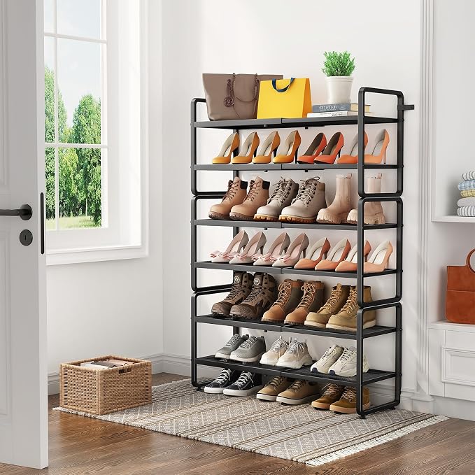 SNTD Shoe Rack - Expandable Shoe Organizer for Closet, Adjustable Metal Shoe Shelf Storage, Stackable Long Shoe Stand Holder for Garage, Entryway, Door Entrance (Black, 6-Tier) - Image 2
