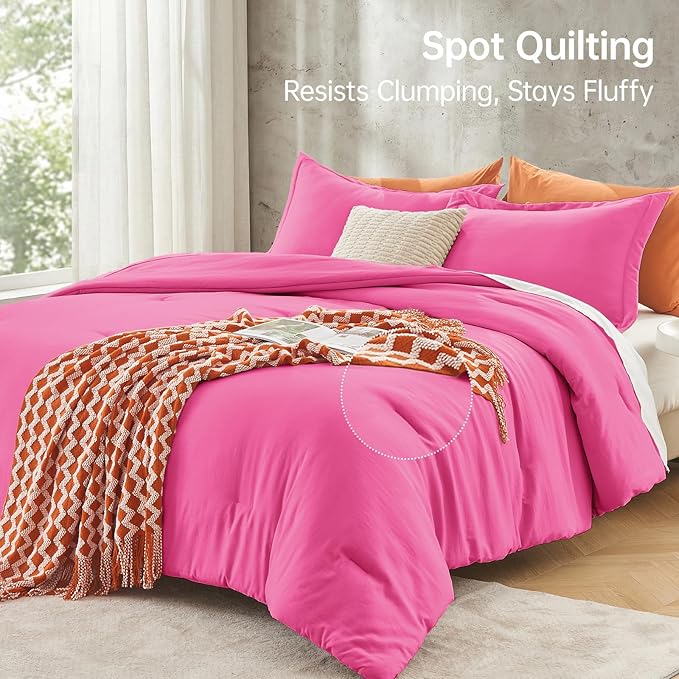 MUXHOMO King Size Comforter Set, All Season Ultra Soft Down Alternative Bedding - 3 Piece Lightweight Bed Set Includes 1 Comforter (104"x90") and 2 Pillow Shams (20"x36"), Hot Pink