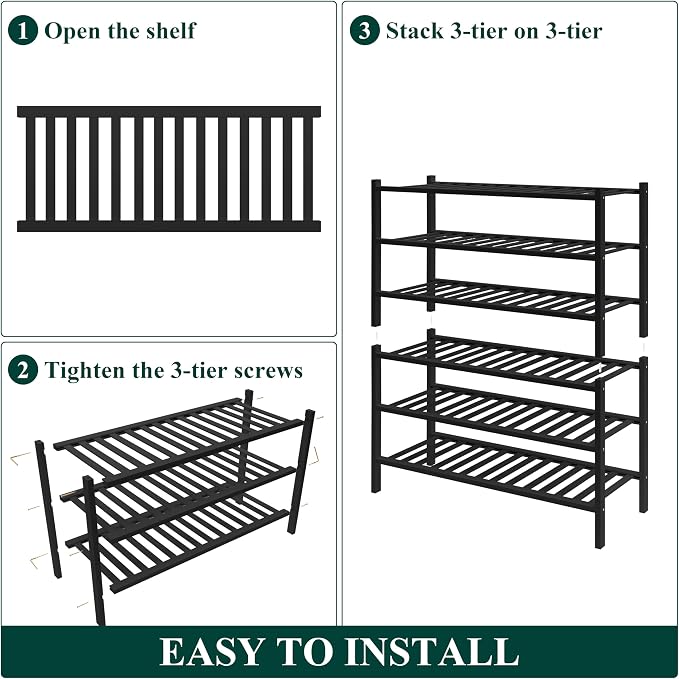 Smiry Bamboo Shoe Rack for Closet, 6 Tier Wooden Stackable Shoe Organizer, Free Standing Shoes Storage Shelf for Entryway, Front Door Entrance, Black - Image 5