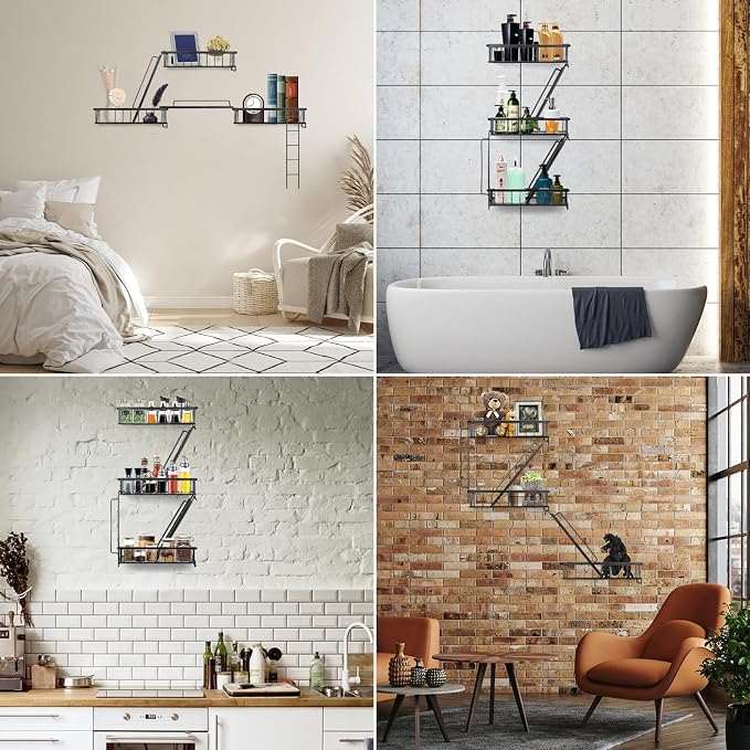 SweetSage Fire Escape Wall Shelf - New York Decorative Ladder Shelf, Wall Art Floating Shelf Black Metal Shelves for Bedroom, Home Office Storage and Display (3-Tier) - Image 3