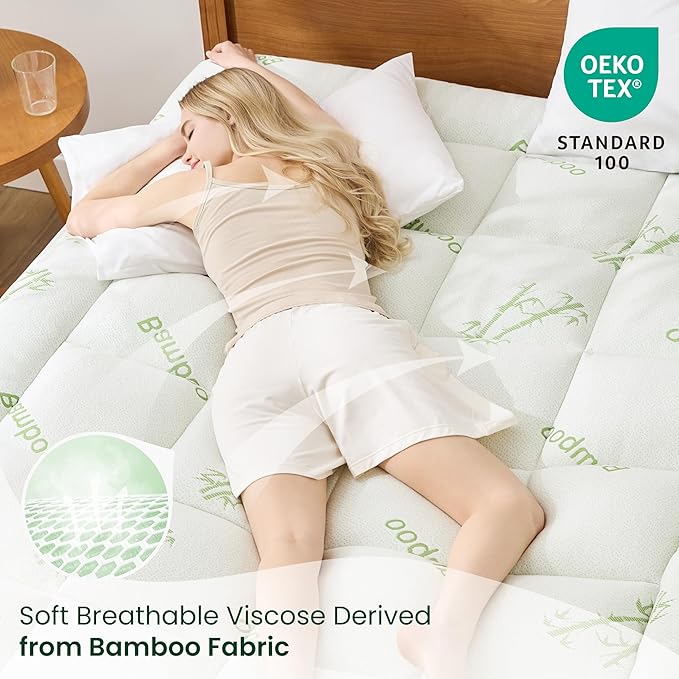 Love's cabin King Mattress Topper Viscose Derived from Bamboo, Thick Pillow Top Mattress Pad with Stretchable Pockets for 8"-20" Mattress, Breathable Cooling Mattress Topper for Hot Sleepers, Green