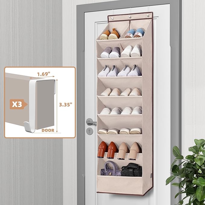 STORAGE MANIAC Over the Door Shoe Organizer Heavy-Duty Large Deep Pocket Hanging Shoe Organizer Shoe Rack Door Closet Shoe Organizer for Wall, Dorm & Narrow Door Storage Shoe Holder Oat Beige, 1 Pack - Image 4