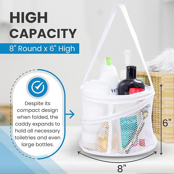 Handy Laundry Portable Shower Caddy – Collapsible Mesh Organizer with Handle, Quick Dry Drainage, Large Compartments for Dorm, Gym, Travel, College Essentials, White - Image 3