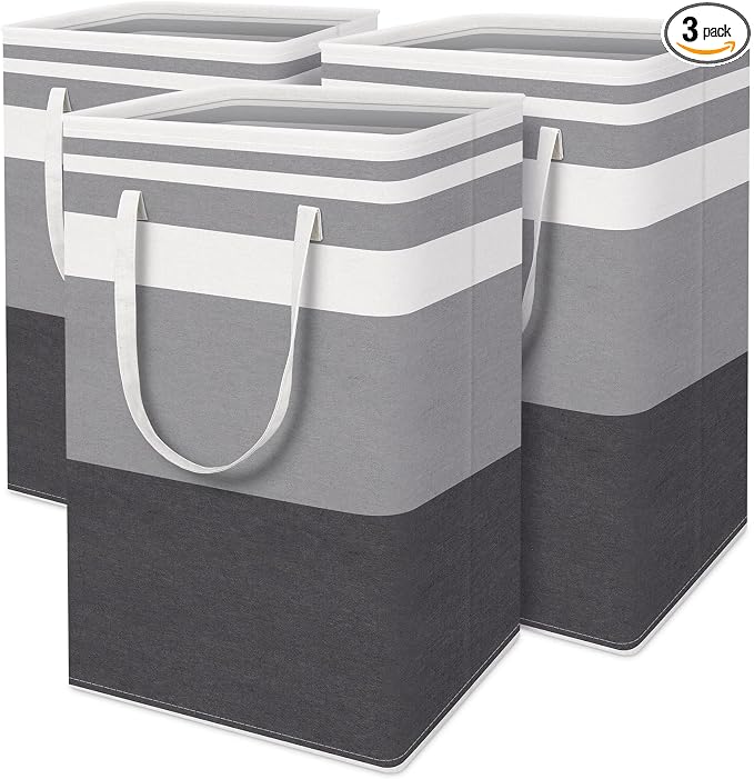 HomeHacks 3-Pack Large Laundry Basket,75L Each Waterproof, Freestanding Laundry Hamper, Collapsible Tall Clothes Hamper with Extended Handles for Clothes in the Dorm and Family-Gradient Grey by HomeHacks