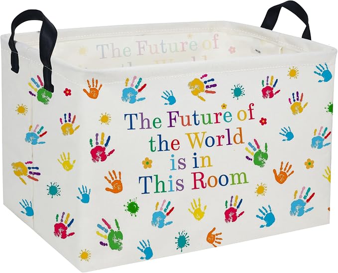 Rectangle Kids Baskets Book Basket Cute Storage Bin Organizer Boys Box for Room Decor Gift Basket(Handprint) by DDBASKET