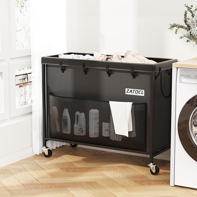 300L Large Laundry Basket with Wheels, Heavy Duty Rolling Laundry Hamper, Oxford Fabric Dirty Clothes Hamper with Thick Iron Frame & Removable Bag, Commercial Hampers for Hotel Home Laundry Room - Image 2