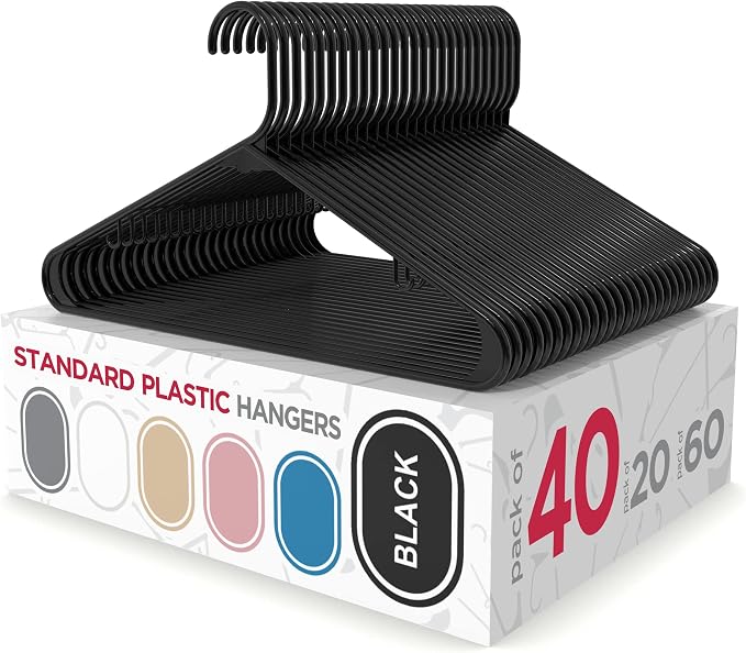 Sharpty Plastic Hangers Clothes Hangers for Clothing, Closet, Coats & Shirts - Durable & Space Saving - for Everyday Standard Use, Room Essentials & Basics - 40 Pack - Black by Sharpty