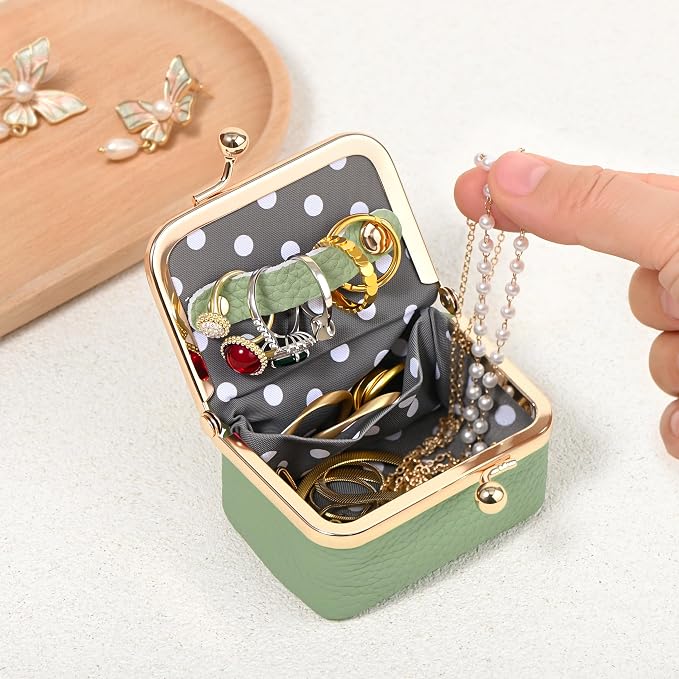 Zivyes Mini Jewelry Box Travel Small Coin Purse Organizer Case Genuine Leather Tiny Size (B-green) - Image 3