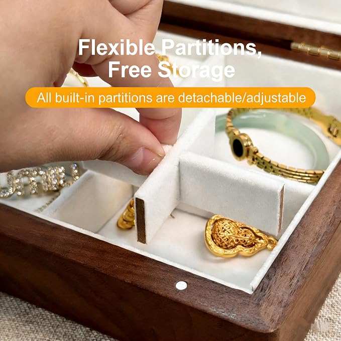 Bescott 1 Layer Solid Black Walnut Wooden Jewelry Box for Women Wood Vintage Organizer for Men Earrings Rings Necklaces Bracelet Watch Storage - Image 4