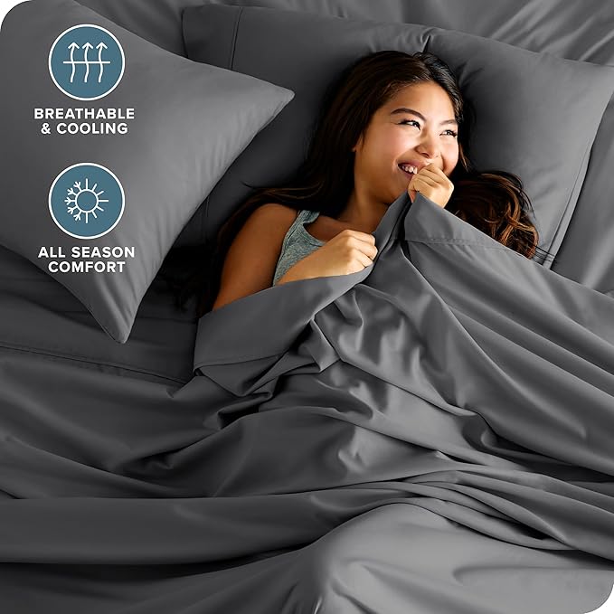Bare Home Short Queen Sheet Set - 1800 Ultra-Soft Microfiber Bed Sheets - Double Brushed - Deep Pockets - Easy Fit - 4 Piece Set - Bedding Sheets & Pillowcases (Short Queen, Grey)