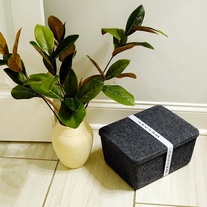 Welaxy felt tray Lid for Storage Bins Drawer Organizer bin cap of box for junk stuff stationery makeup jewelry closet bathroom minimalist lifestyle (Charcoal Lid, M) - Image 5