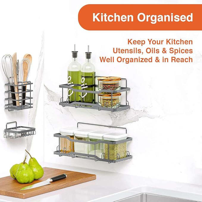 Shower Caddy Bathroom Shelves, The Athena Silken 4 Set, 40LB Capacity, Adhesive Tape No Drill - Rustproof -Gorgeous Powder Coated 304 Stainless Steel Shower Organizer for kitchen & Home Decor - Silver - Image 6