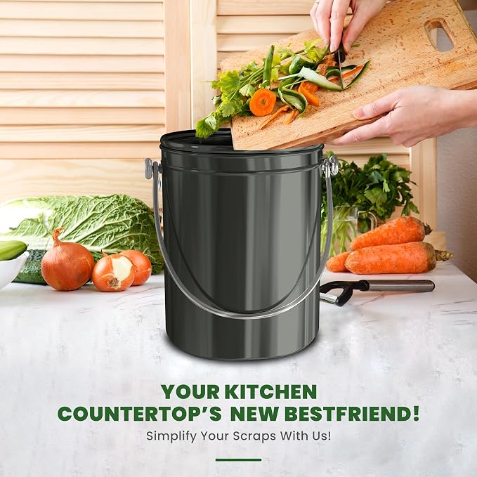 Utopia Kitchen Compost Bin for Kitchen Countertop, 1.3 Gallon Compost Bucket for Kitchen with Lid, Includes 1 Spare Charcoal Filter (Grey) - Image 6