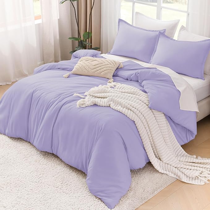 Litanika Comforters Twin XL Size Lavender, 2 Pieces Lightweight Solid Bedding Set & Collections, All Season Fluffy Bed Set (68x92 Inches Comforter & 1 Pillowcase)