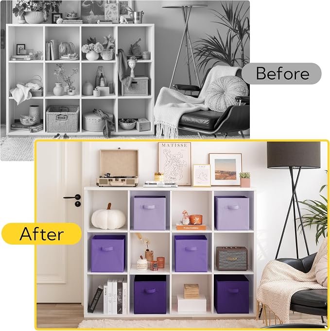 Cupic Cupid 11 Inch Storage Cube, Fabric Cube Storage Bin with Handles, Storage Cube Organizer for Clothes and Toys, Collapsible Cube Bins for Closet, Shelves, Nursery, 6-Pack, Purple Gradient - Image 6