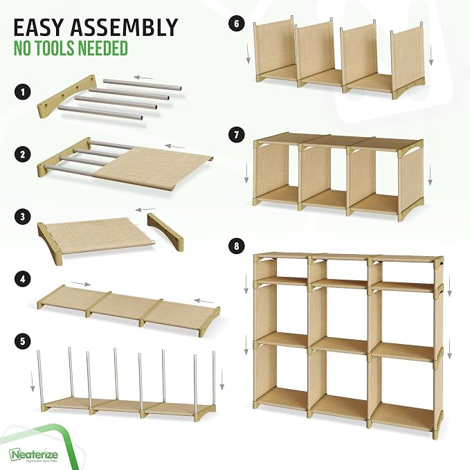 Cube Storage Organizer with Storage Bins Included - The Perfect Closet Organizers and Storage Solution. Includes 9 Storage Cubes, Great For Toy Storage, Closet Storage, Clothes Storage (Beige) - Image 4