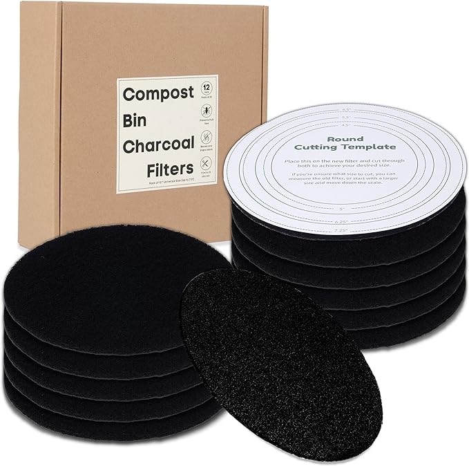 Perfnique Compost Bin Charcoal Filters, 12 Pack Filter Replacement for Compost Bucket, Kitchen Compost Bin Countertop Filters, Longer Lasting Activated Carbon Filters for Kitchen Pail Composter by PERFNIQUE